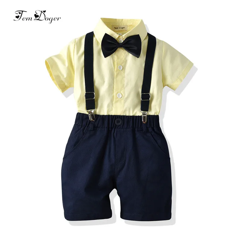 

Tem Doger Boy Clothing Sets 2019 Summer Kids Boy Clothes Short Sleeves Tie Shirt+Overalls 2PCS Outfits Casual Children Clothing