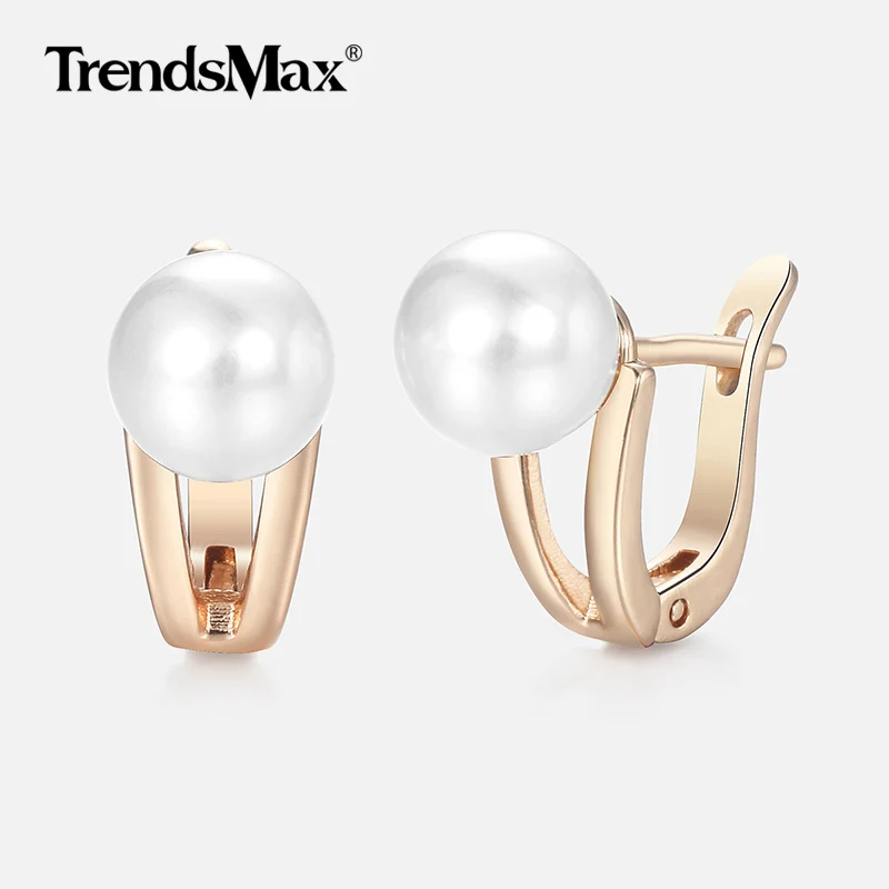 Simulated Pearl Stud Earrings For Women Girl 585 Rose Gold Color Earrings Woman Jewelry Classic Accessories Gifts GE249