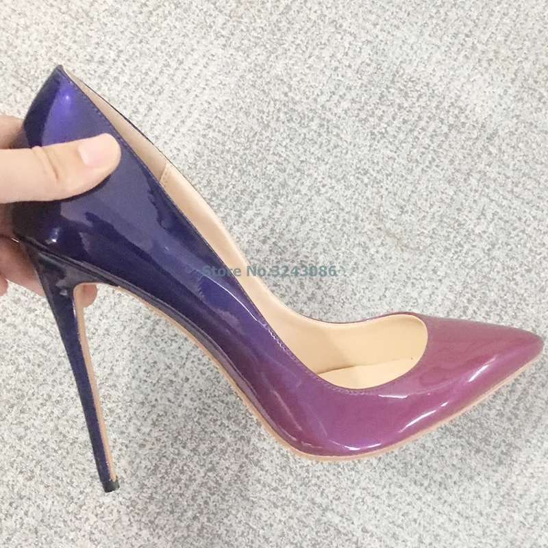 

New Arrival Pointed Toe Stiletto Heel Shoes Red Black Blue Purple Pink Gradient Colors Shallow Party Pumps Basic Thin High Heel