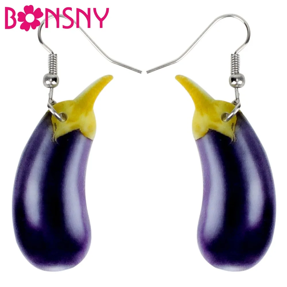 Bonsny Acryl Frische Aubergine Aubergine Ohrringe Big Lange Baumeln Gemüse Pflanzen Schmuck Für Frauen Mädchen Damen Jugendliche Kinder