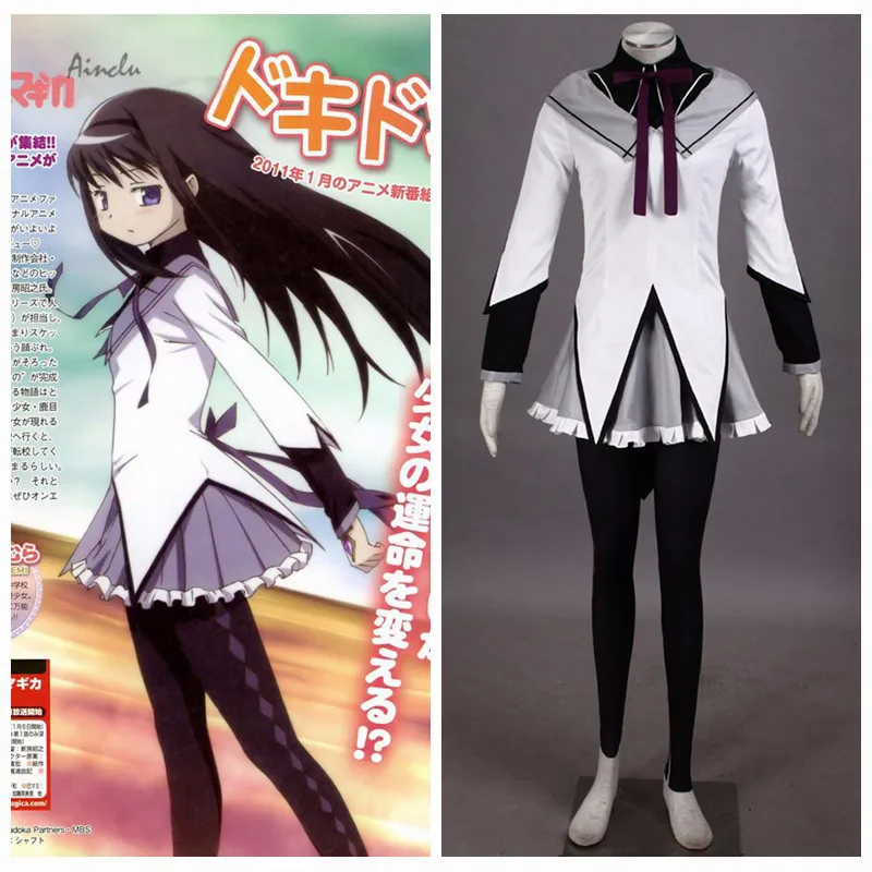 

Ainclu Customize Free Shipping Costume Puella Magi Madoka Magica Anime Homura Akemi Halloween Cosplay For Kid and Adult