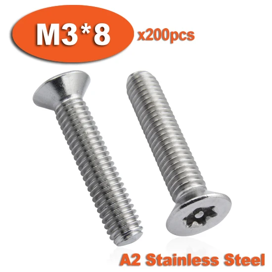 

200pcs DIN7991 M3 x 8 A2 Stainless Steel Torx Flat Countersunk Head Tamper Proof Security Screw Screws