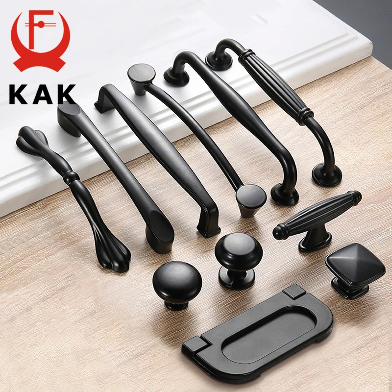 KAK American Style Black Cabinet Handles Solid Aluminum Alloy Kitchen Cupboard Pulls Drawer Knobs Furniture Handle Hardware