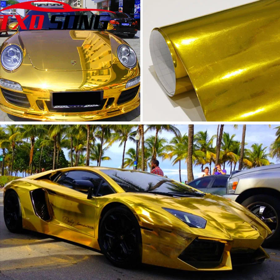 7 Sizes High stretchable Gold chrome Mirror flexible Vinyl Wrap Sheet Roll Film Car Sticker Decal Sheet