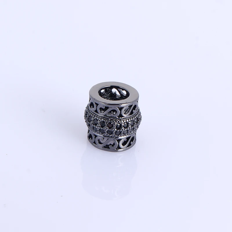 Wholesale micro pave Black CZ Rhinestone 4 Colors Big Hole Vintage Copper beaded beads For DIY jewelry making supplies joyas