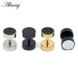 Alisouy 2pcs Stainless Steel Earring Studs Girl Boy Earrings Drip Oil Round Barbell Body Piercing Jewelry Fake Ear Plug Tunnels