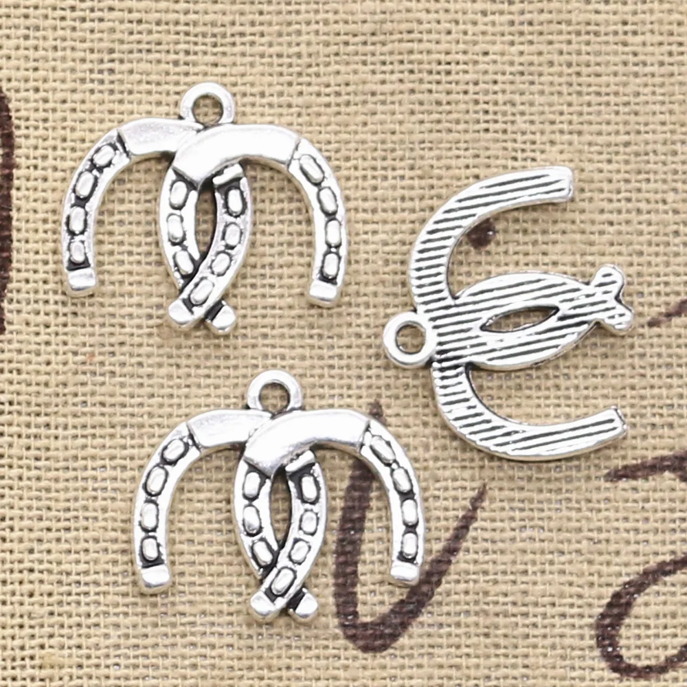 15pcs Charms Double Lucky Horseshoe 17x20mm Antique Making Pendant fit,Vintage Tibetan Silver color,DIY Handmade Jewelry