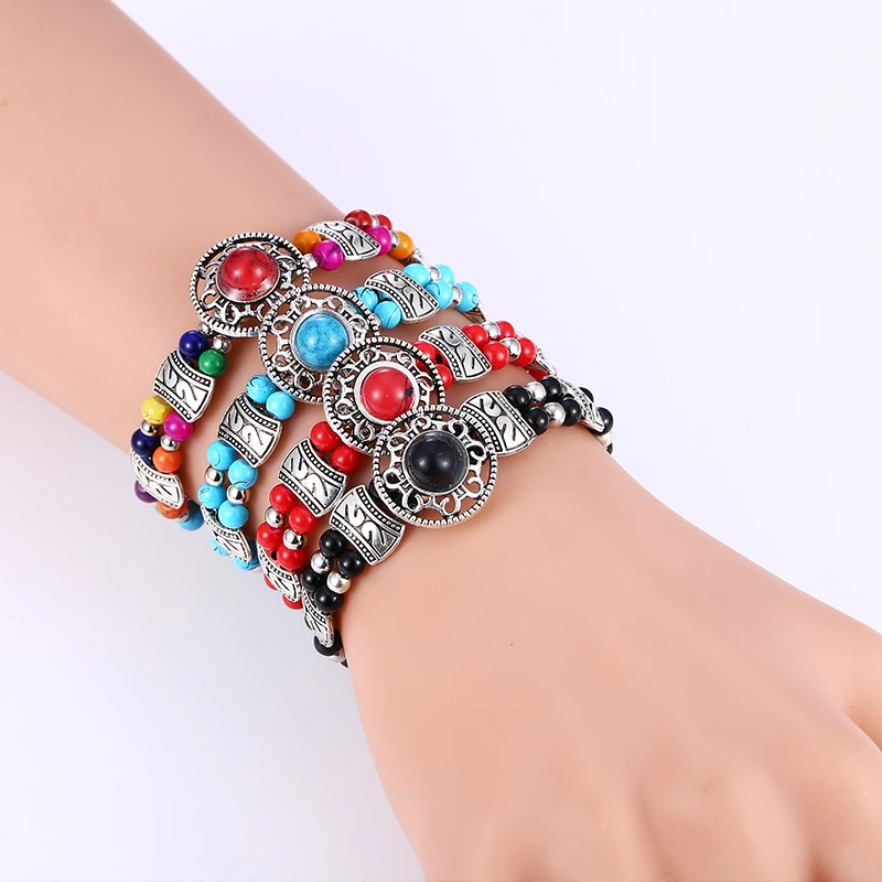 HOCOLE Natural Stone Bead Chain Bracelet Female Bohemian Jewelry Multilayer Charm Bangle Bracelets For Women Party Girls Gift