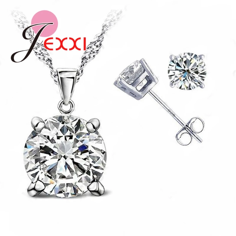 Most Popular Jewelry 4 Claws Cubic Zirconia Good Quality 925 Sterling Silver Jewelry Sets Stud Earring Pendant Necklace