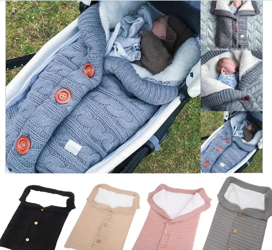 Thick Flannel Button Newborn Sleeping Bag Infant Trolley Sleep Bag Feet Baby Warm Diaper Blanket Swaddle Wrap Knit Envelope Bag