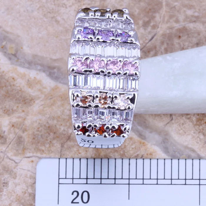 Charismatic Multicolor Multigem Silver Plated Ring Size 9 D520A