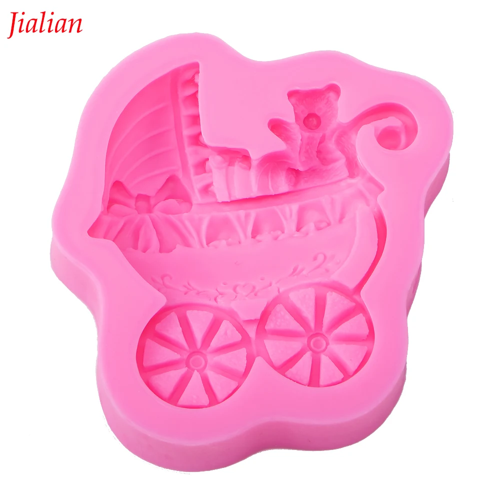 Baby Bear stroller shaped fondant silicone siap mold kitchen baking chocolate pastry candy Clay making cupcake decoration F0088