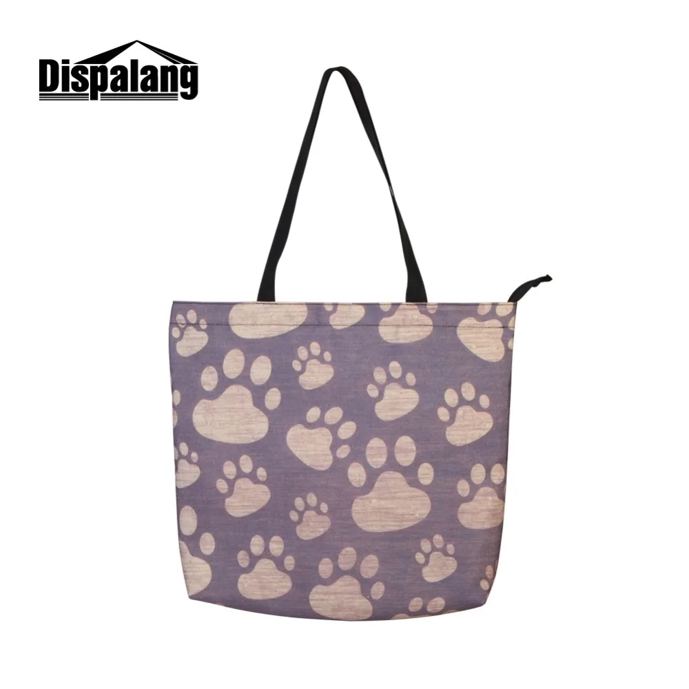 Dispalang Cute Bulldog Printing Shoulder Bag for Women Designer Ladies Casual School Bags Polyester Large Beach Shopping Pouch