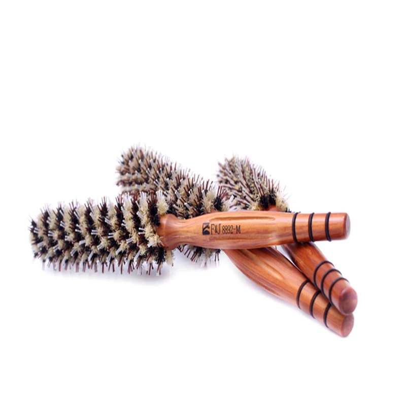 Portable Pure Bristle Hair Brush Sandal Wood Round Handle Comb Beauty Salon Hairdressing Barber Tools for Professional Styling