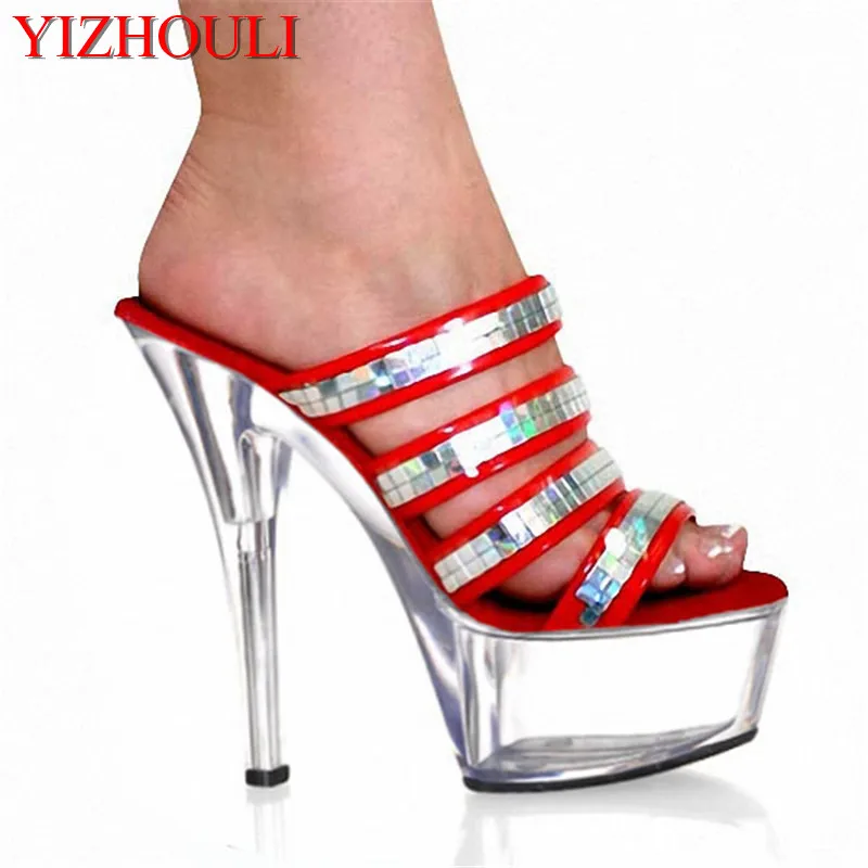 

Professional Customize 15cm High Heels Sandals Glitter Platform Bride Wedding Shoes Women's Slippers Crystal Sandals