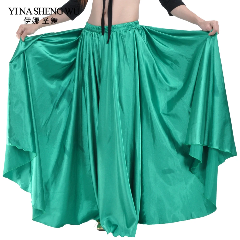 Belly Dance 360 Degree Professional Dance Practice Skirt Women Satin Dance Costume Flamenco Skirts Belly Dancing Skirt 14 Colors