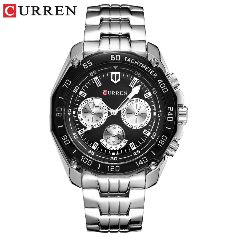 CURREN 8077 orologi con cinturino in acciaio inossidabile completo per uomo Fashion Army Military Quartz Mens Watch Sport orologio da polso orologio