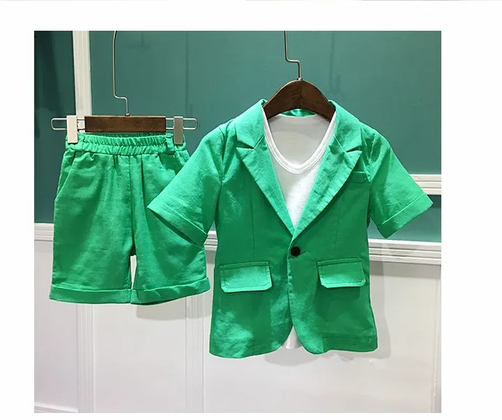 2021 Boys Formal Suits Summer Short Sleeve Blazer+Shorts  2pcs Children Kids Wedding Clothing Sets Prom Performance Costumes