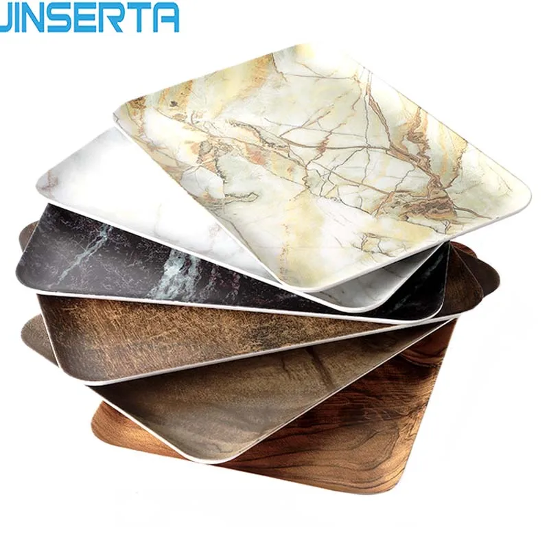 JINSERTA Marbled Storage Tray Melamine Dessert Fruit Cake Plate Retro Breakfast Bread Tableware Restaurant Hotel Serving Tray