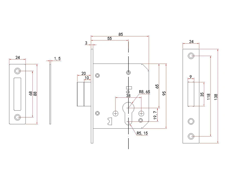 Blokada drzwi blokada rdzenia klamka klamka blokada drzwi wewnętrzne 40 45 55mm Lockbody Hardware niewidoczne drzwi wewnętrzne rurociągi