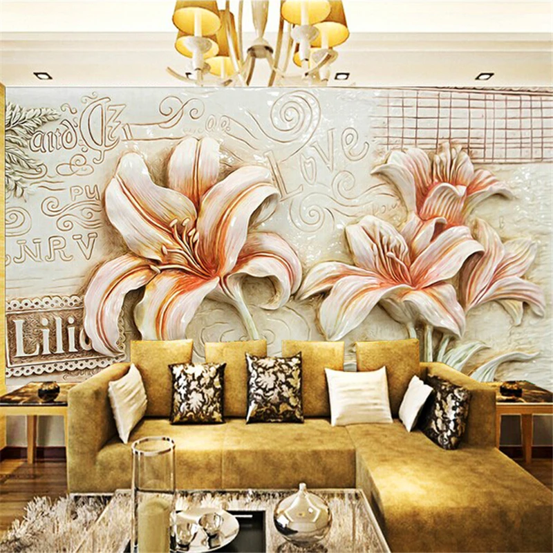 

beibehang Custom 3d photo wallpaper Living room TV backdrop wallpaper embossed lily simple European bedroom sofa 3d wallpaper