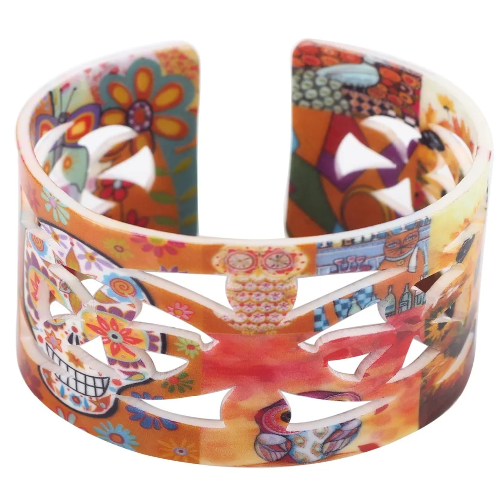 Bonsny Acrylic Cute Colorful Pattern Bangle News Fashion Jewelry Women Girls Spring Summer Accessories Bracelets AB162 Jewelry