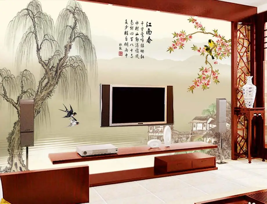 

Large papel de parede,Chinese style spring landscape mural,restaurant study living room sofa TV wall bedroom 3d wallpaper