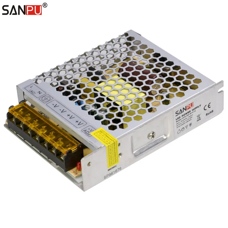 SANPU 12volt power supply 100watt 8A LED Driver 110V 220V AC to DC 12V Lighting Transformer CE RoHS for Indoor LEDs Strips 12VDC
