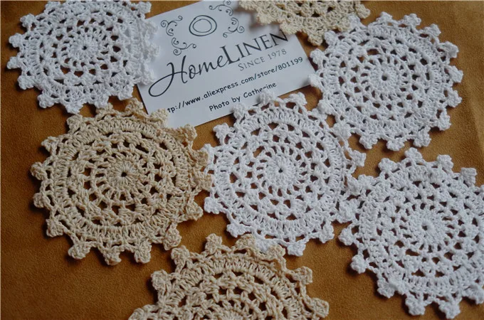 12 Pieces Wholesale Hand made Lace Crochet Cup Mat Cotton Ecru Doily Cup Pad Coaster Embroidery Wedding Decor 10cm (3.94\