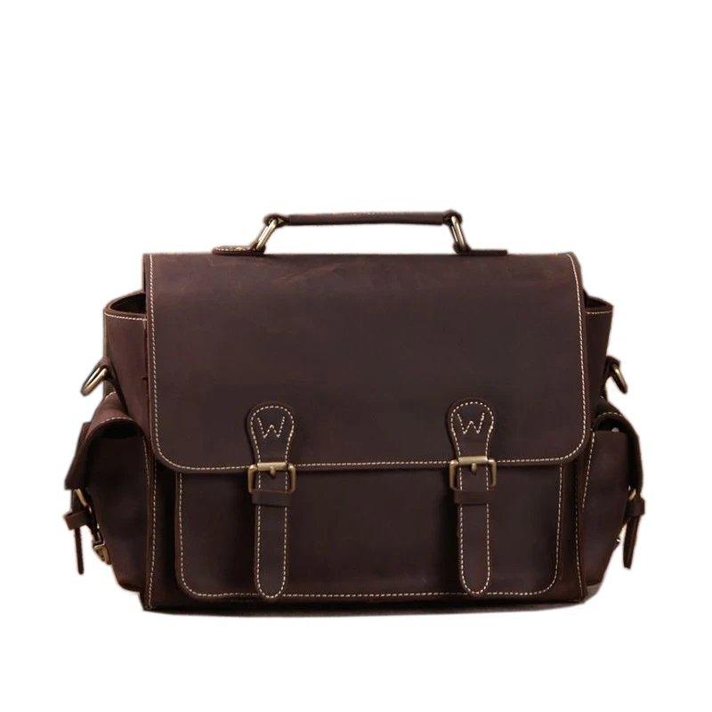 Genuine Leather Men Briefcase Messenger Bags Crazy Horse Leather Camera Bag Business Bag Male Leather Briefcase Laptop Bags Tote