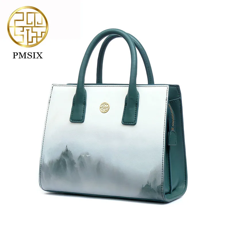 

Pmsix 2020 Ink style Printing Cow Leather Women Handbags Elegant Shoulder Bag Luxury Designer Totes Bags P220050