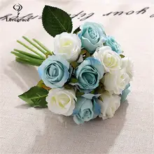 Artificial Wedding Bouquet 12 Heads White Green Rose #4