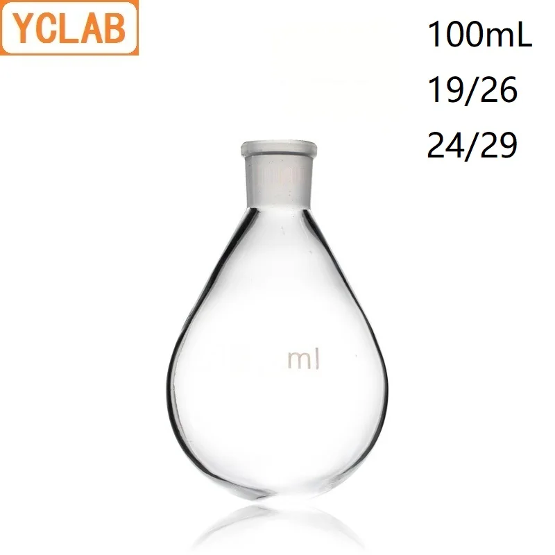 YCLAB 100mL 19/26 & 24/29 Flask Eggplant Shape Borosilicate 3.3 Glass Standard Ground Mouth Distilling Round Bottom