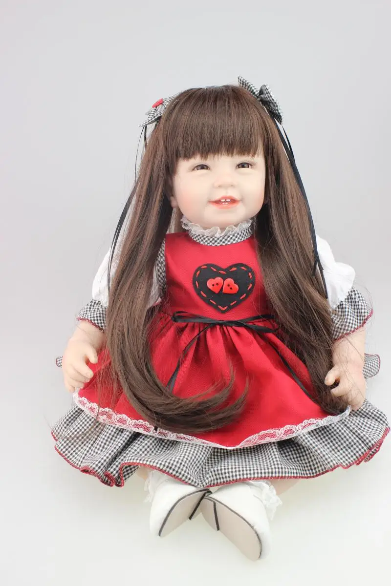 Popular 55 CM Soft Silicone Girl Toy Reborn Baby Doll Gift For Kids Bebe Red Clothes Dress Children Girl Gift Bonecas Brinquedo