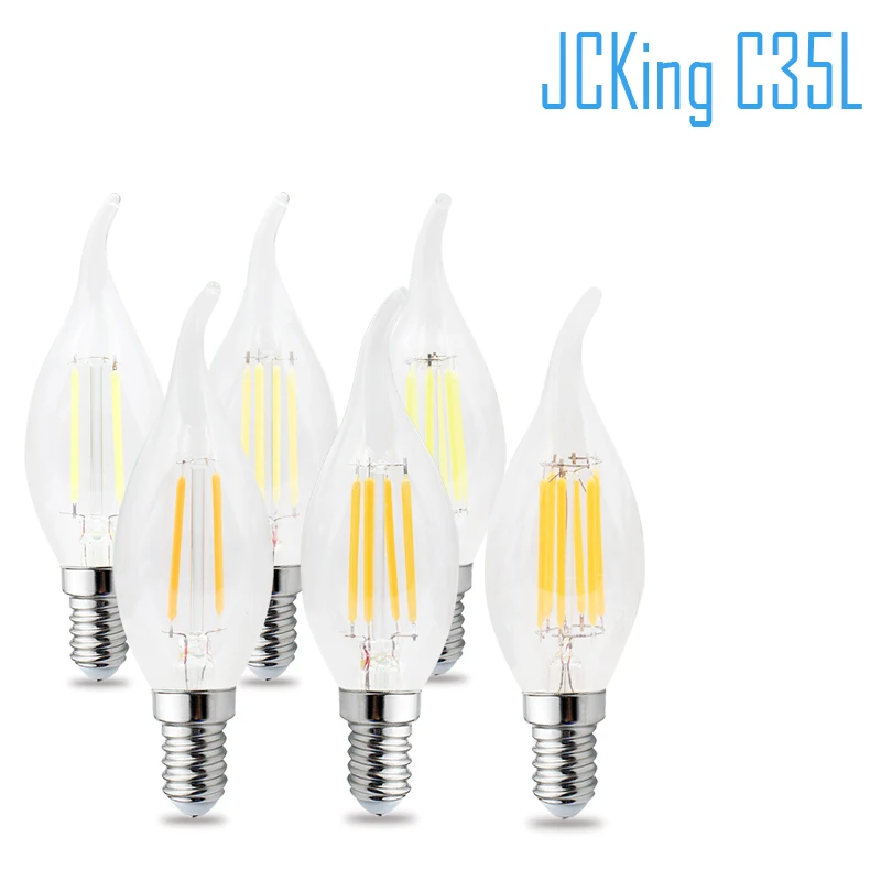 

Pack of 2 Jcking 2W 4W 6W 8W Led Candle E14 110V 220V Vintage Retro Dimming Candle Filament Bulbs Lamp For Chandelier Lighting