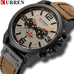 Curren-relógio de pulso de couro masculino, luxo, quartzo, militar, com data, marca superior, para homens