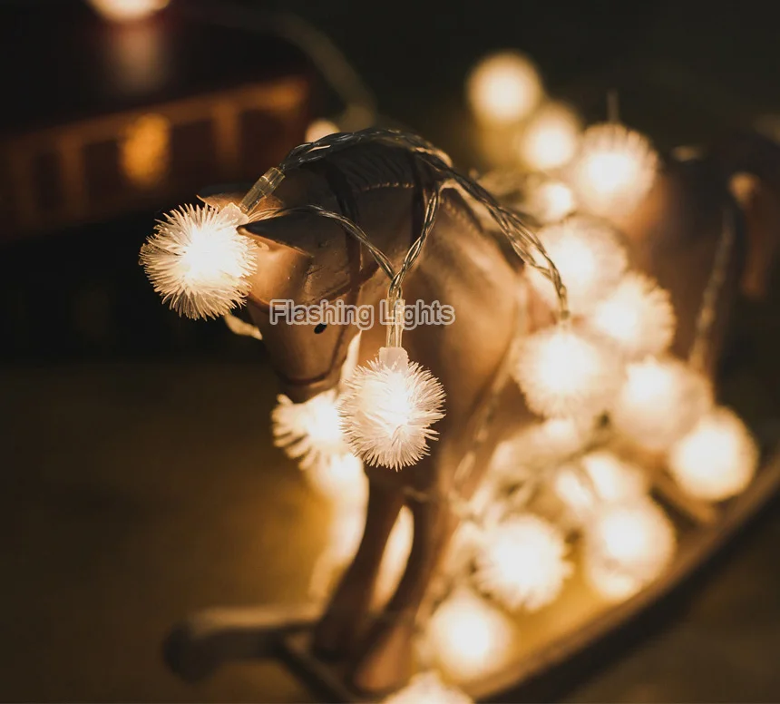 LED Furry Snow Ball Led String Lights Fairy Light for Garden Home Decor Wedding Party Garland Decorations