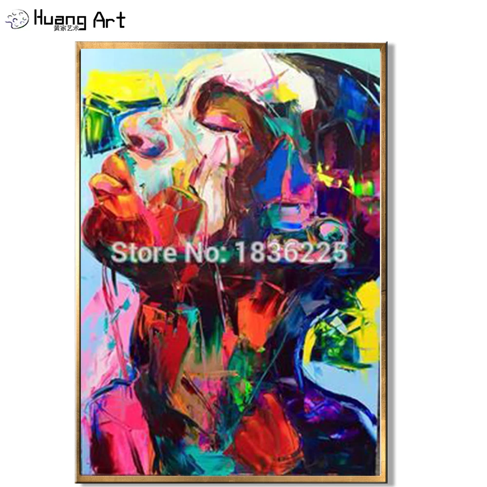 European style Abstract Man Face Portrait Wall Oil Painting on Canvas Colorful Face Knife Figure Wall Pictures for Home Decor