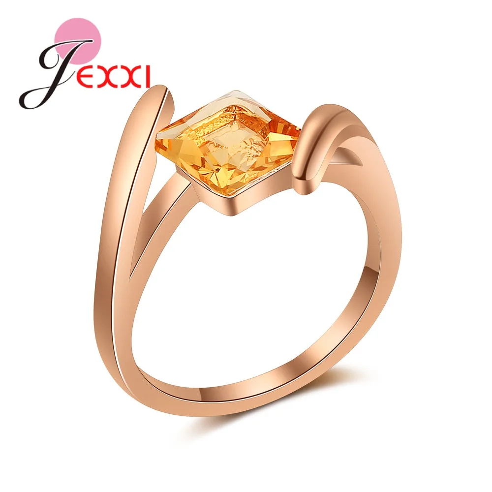 Wedding Ring For Women Classic Square Light Yellow Cubic Zirconia Rose Gold Color Fashion Jewelry Lover Rings Austrian CZ