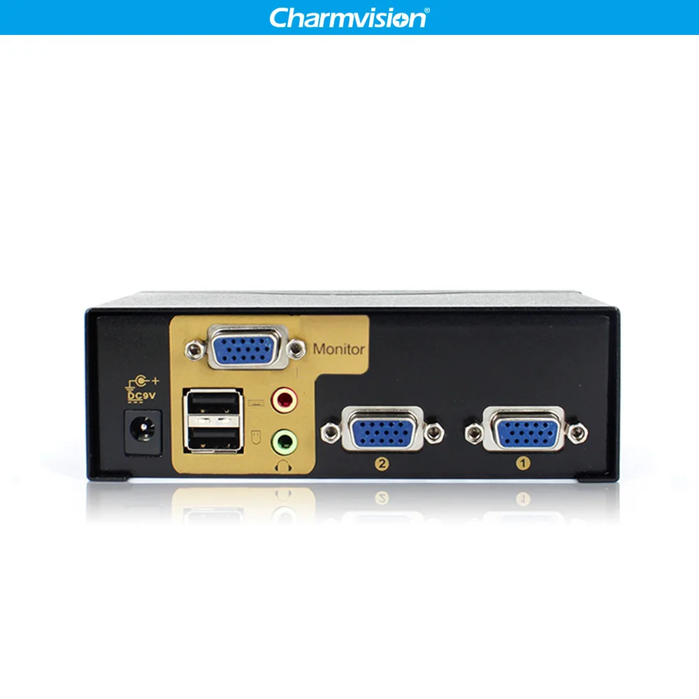 Charmvision VK201A 2 PC hosts Ports Auto USB KVM Audio Multi Computer Switcher with VGA 3.5mm Audio USB A type Keyboard Mouse