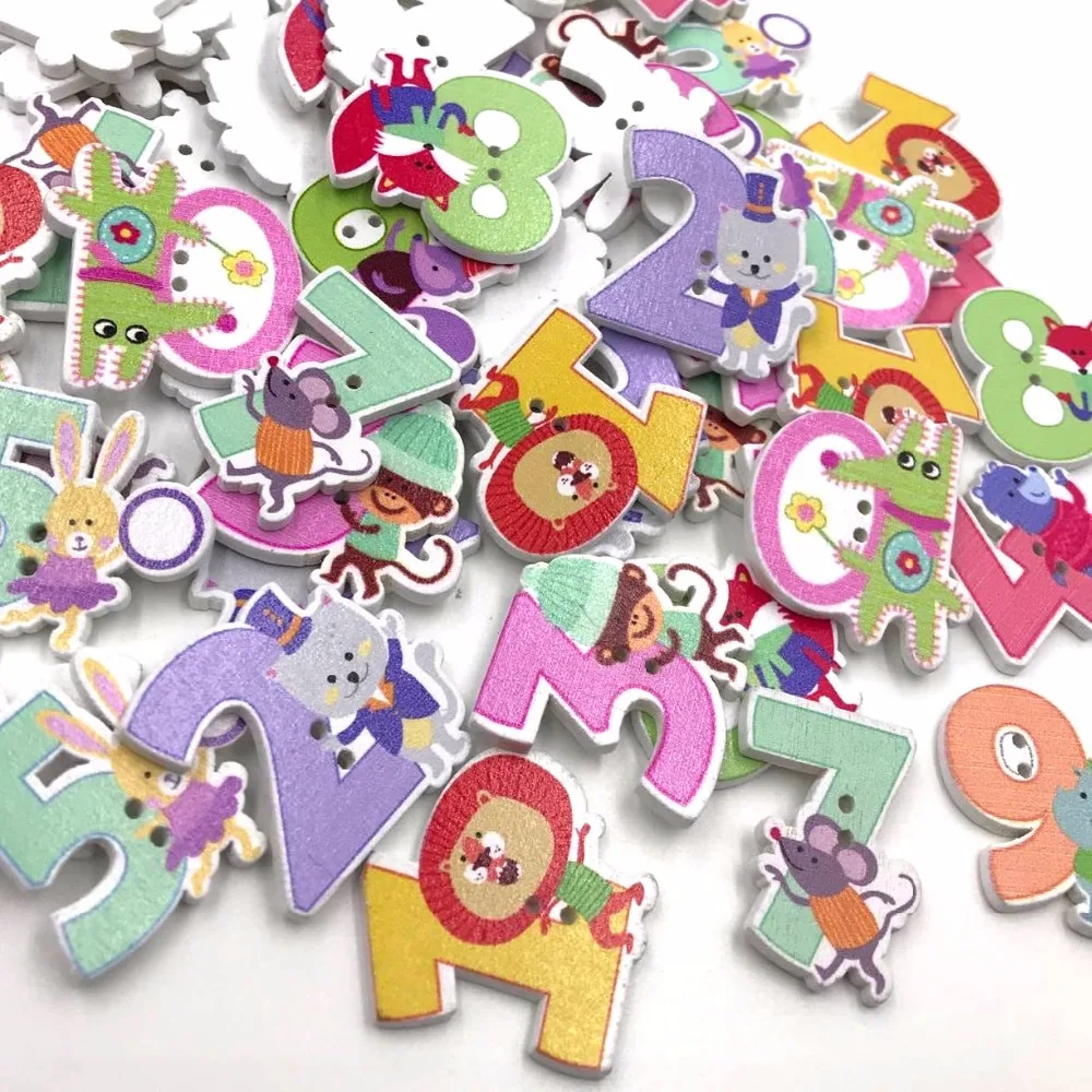 25 pcs Children cartoon animals letters Wood Buttons Scrapbooking Sewing Random WB407