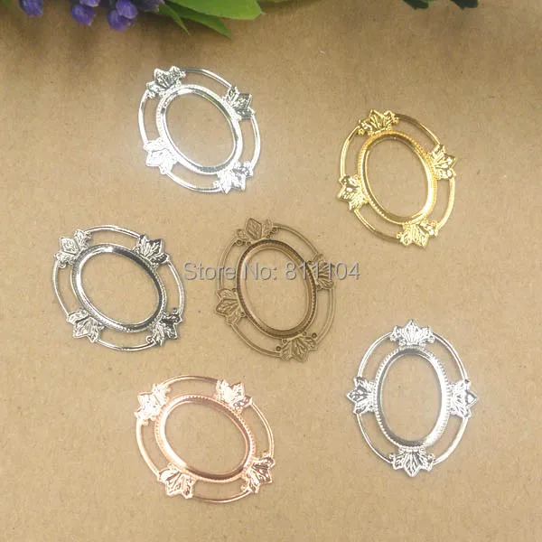 25x30mm Multi-color Plated Brass Metal Blank Vintage Oval Filigree Flower Links Wraps Connector Jewelry Findings Connector Charm