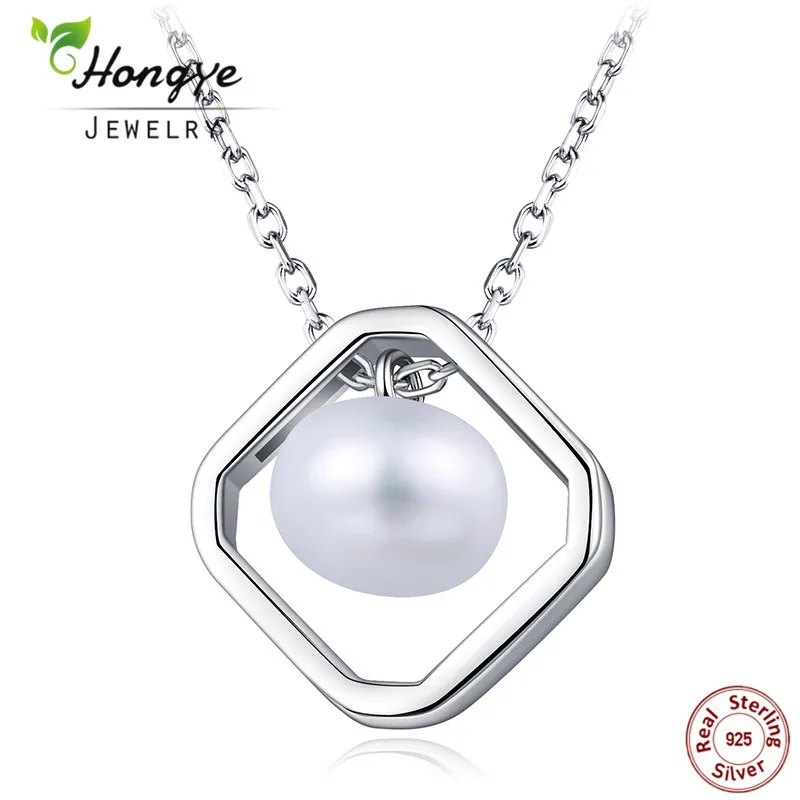 

Hongye New Fashion Freshwater Pearl Jewelry for Women 925 Sterling Silver Statement Necklace Classic Square Pendants Party Gifts