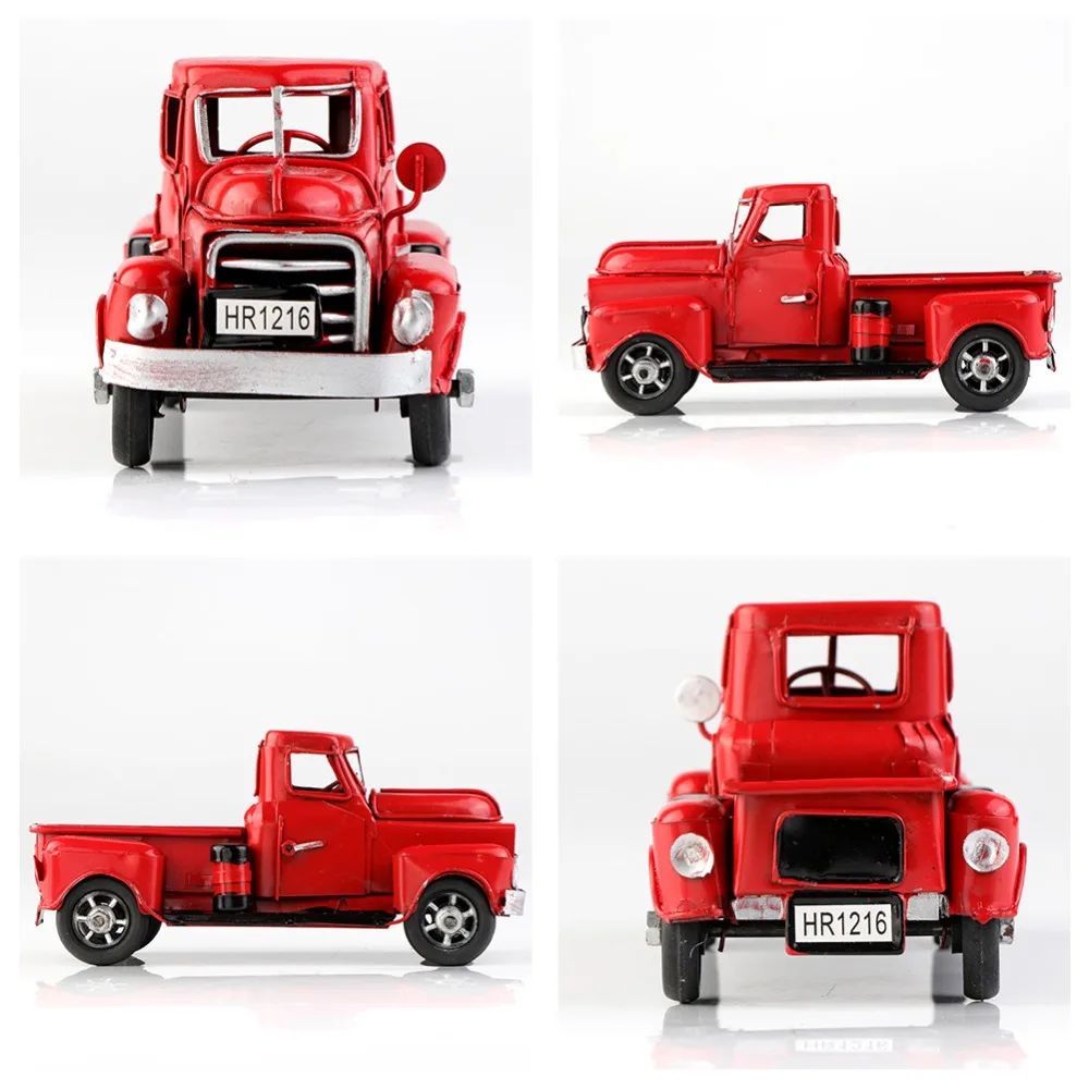 OurWarm Red Metal Vehicle Antique Car Vintage Classic Truck For Home Miniature Christmas Party Table Decoration New Year Gift