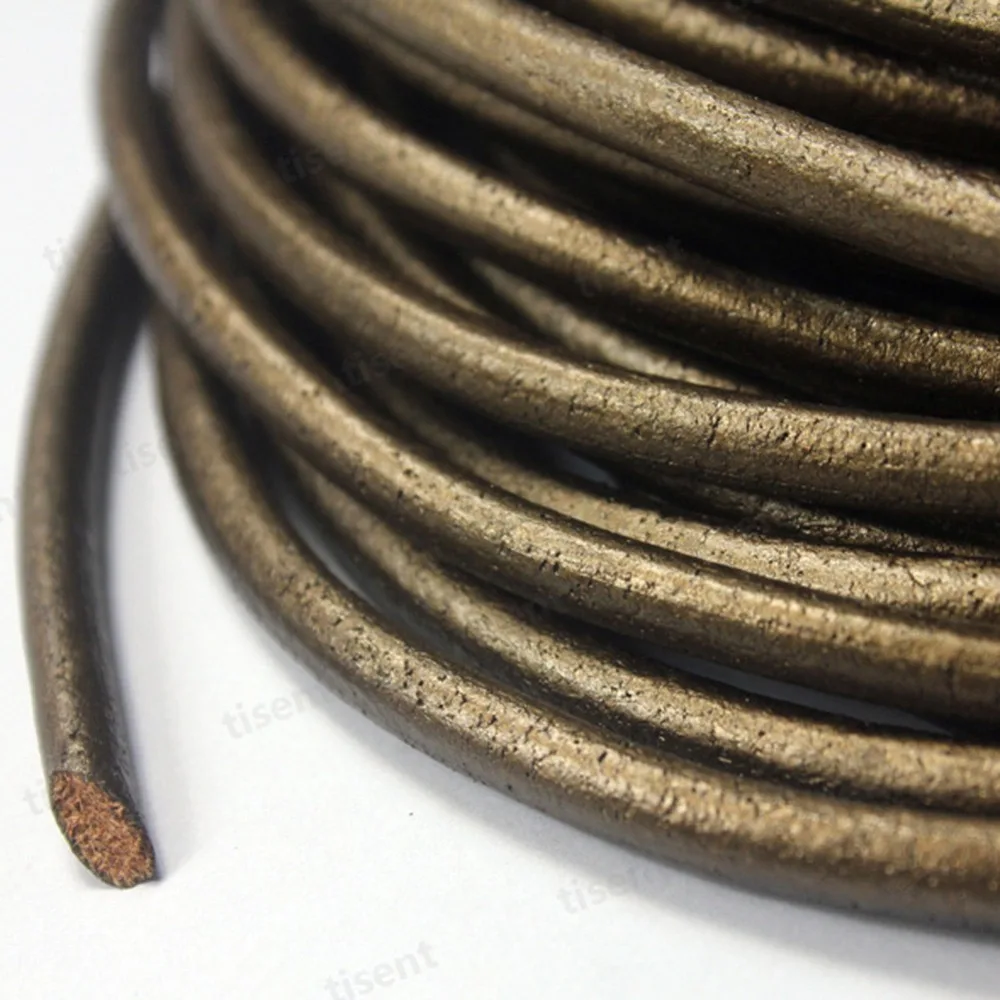AaaZee 5mm Diameter Round Real Leather Cord, Hide Cow Strap Color Coated For DIY Bracelet Necklace Jewelry