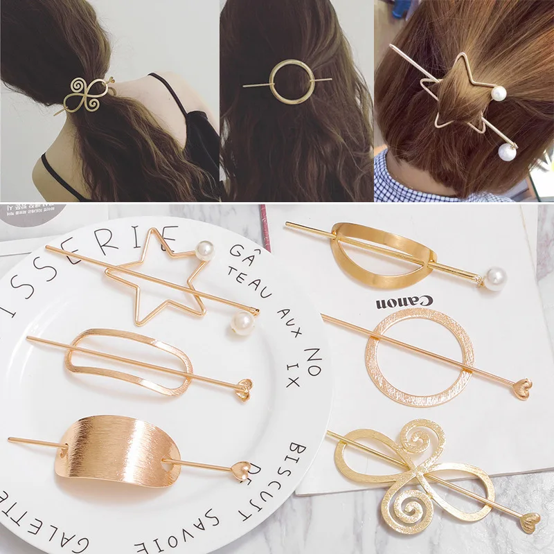 Hot Sales New Style Women\'s Simple Elegant Metal Geometric Round Triangle Moon Hairpin Hair Clip