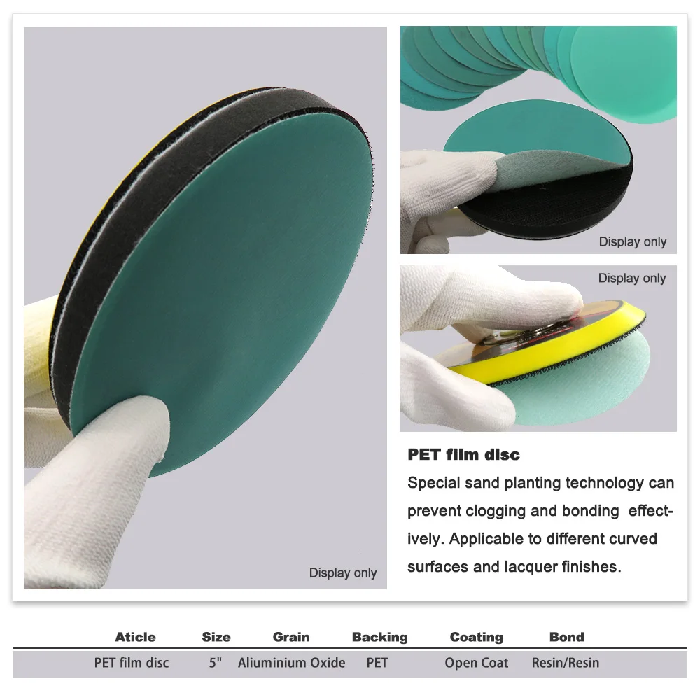 50Pcs 5 Inch 125mm 60 to 2000 Grits Hook and Loop Green PET Flocking Film Sanding Disc Sandpaper For Wood Car Metal Stone
