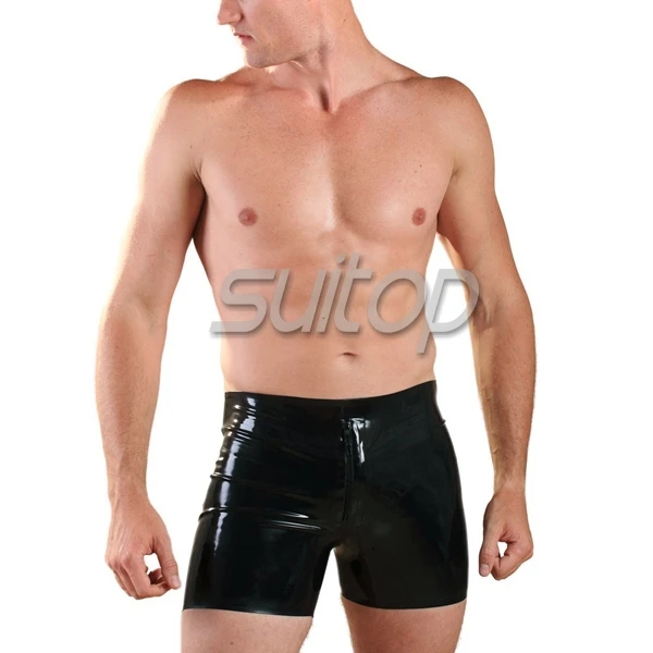 Suitop fress Shipping latex tight short pants with front zip for men