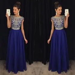 Royal Blue Beaded Crystal Prom Dresses Long  vestidos de fiesta largos elegantes de gala A Line Imported Party Dress