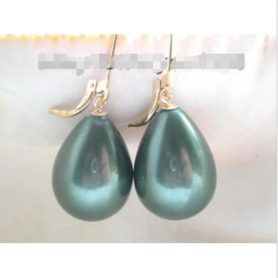 

Free shipping !12*16mm Green Drip Shell Pearl Earrings